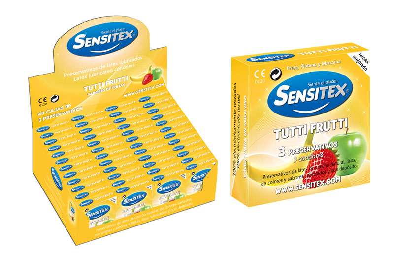 Sensitex Tuttifrutti - Expositor 48 Cajitas de 3 preservativos